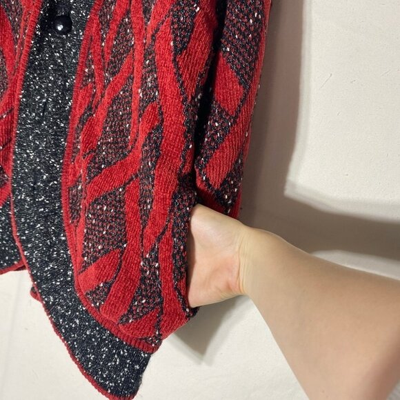 Vintage 90s Gil Aimbez Red & Dark Grey Oversized Cardigan L - Picture 11 of 16